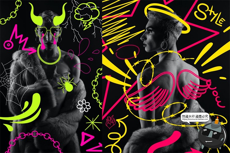 图片[2]-潮流创意街头乱涂手绘插画涂鸦标记符号拼贴PNG图案免抠图片素材-设计猿