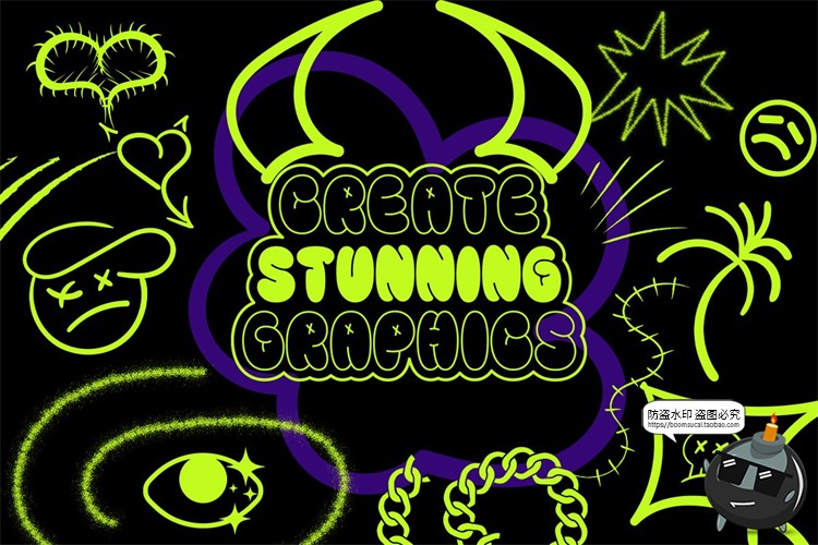 图片[3]-潮流创意街头乱涂手绘插画涂鸦标记符号拼贴PNG图案免抠图片素材-设计猿