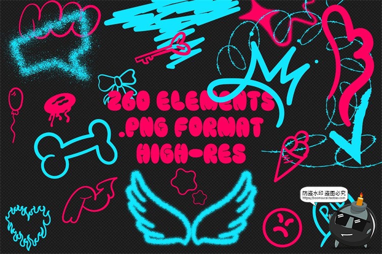 图片[5]-潮流创意街头乱涂手绘插画涂鸦标记符号拼贴PNG图案免抠图片素材-设计猿