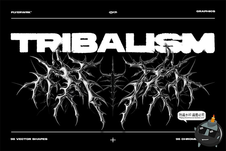 图片[1]-潮流复古Y2K摇滚重金属街头图形纹身图案AI矢量PNG免扣镀铬素材-设计猿