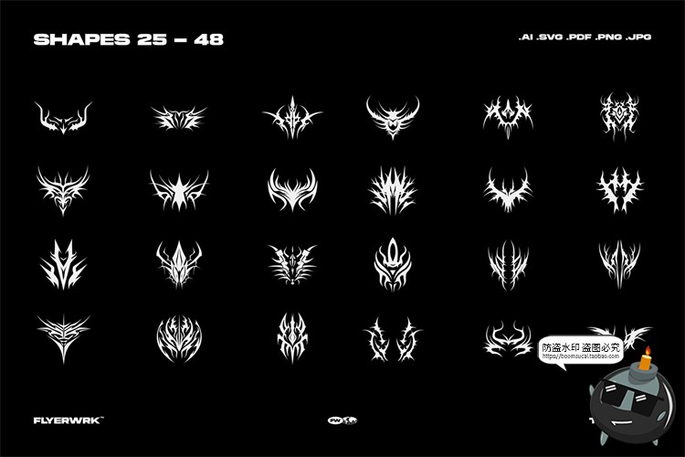图片[9]-潮流复古Y2K摇滚重金属街头图形纹身图案AI矢量PNG免扣镀铬素材-设计猿