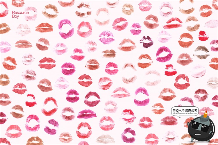 图片[2]-情人节口红唇印吻痕唇黑白色图案印花PNG免抠拼贴图片素材可改色-设计猿