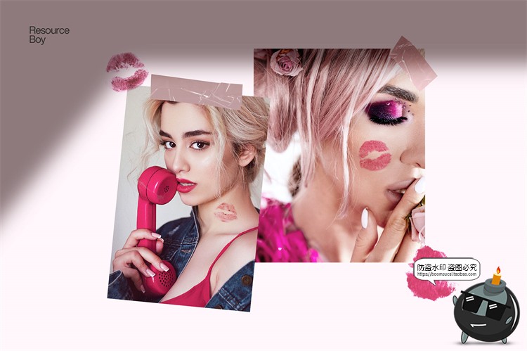 图片[3]-情人节口红唇印吻痕唇黑白色图案印花PNG免抠拼贴图片素材可改色-设计猿