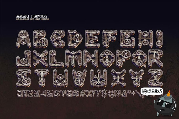 图片[2]-复古工业风赛博朋克蒸汽朋克机械金属质感标题装饰字PNG免抠素材-设计猿