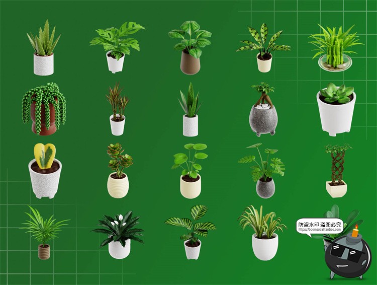 图片[2]-卡通创意室内绿植植物盆栽3D插图icons图标OBJ格式PNG免抠素材-设计猿