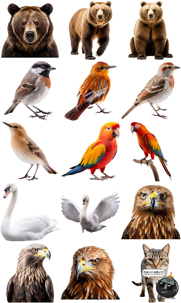 图片[6]-动物世界鸟类宠物野兽野生动物自然风光拼贴剪贴画PNG免抠图素材-设计猿