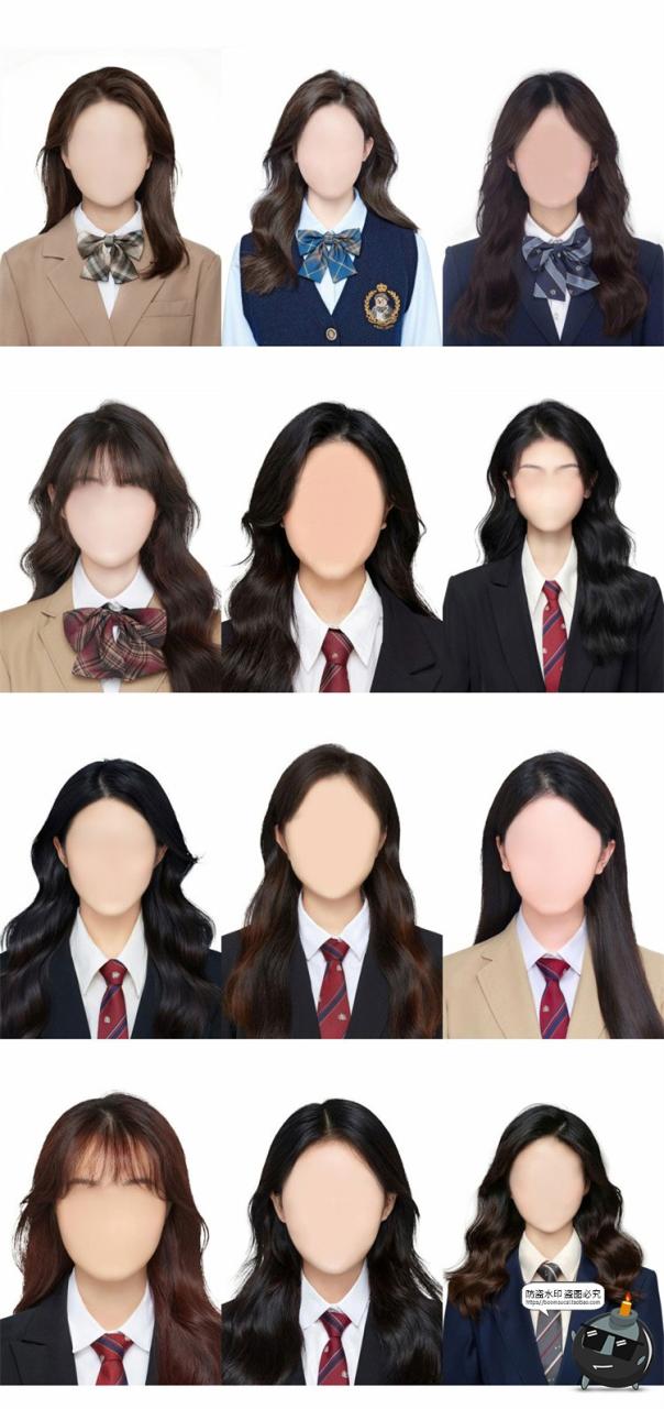 图片[1]-证件照学院风女生学生发型服装长发刘海卷发修图后期合成PSD模板PS素材-设计猿