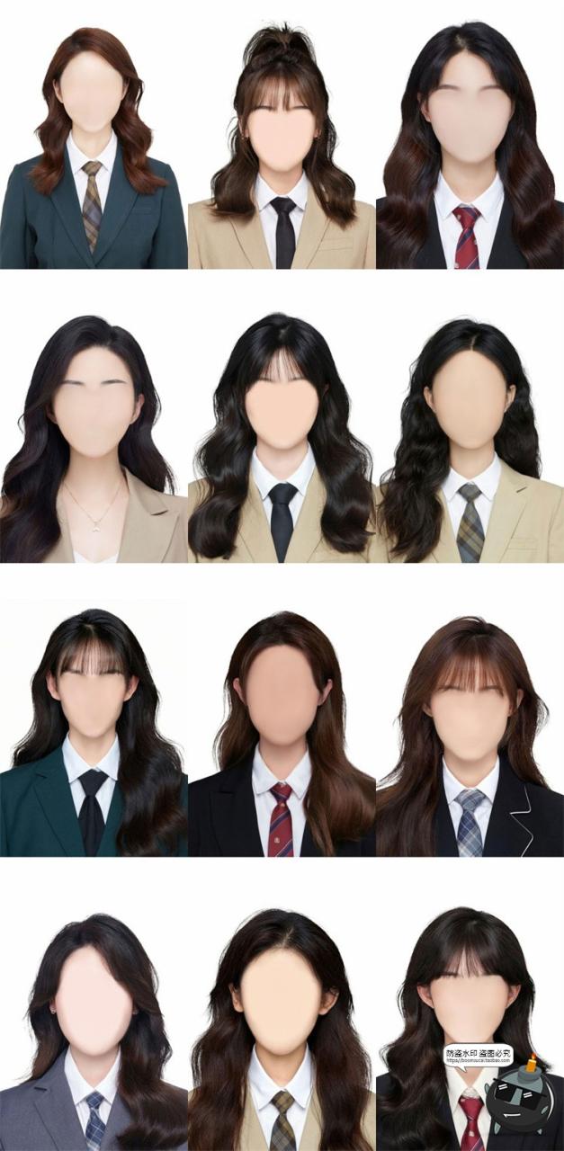 图片[3]-证件照学院风女生学生发型服装长发刘海卷发修图后期合成PSD模板PS素材-设计猿