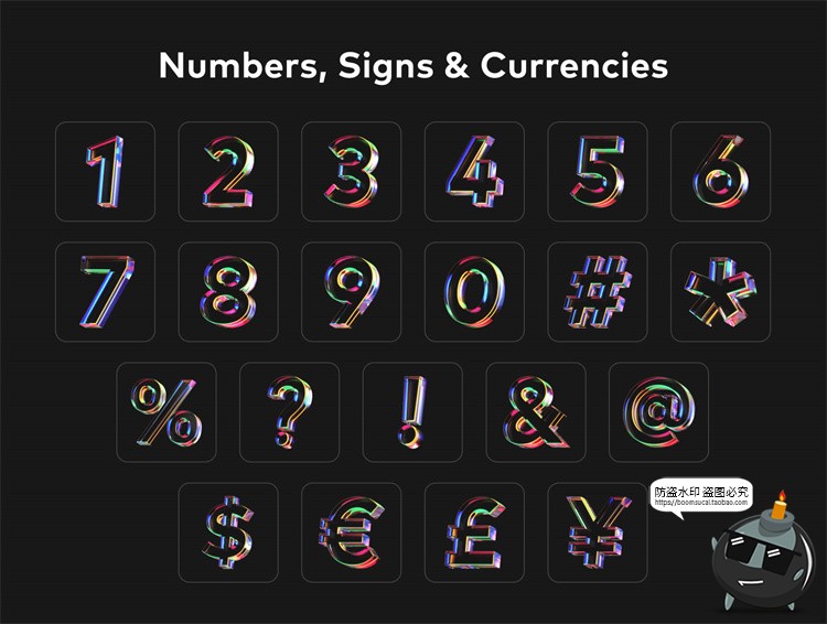 图片[4]-透明3D彩虹渐变彩色玻璃水晶视觉英文字母数字字符PNG免抠图素材-设计猿