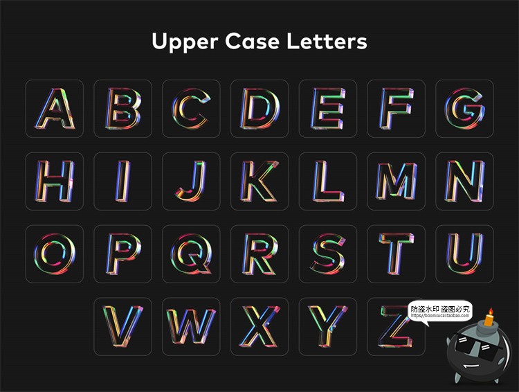 图片[5]-透明3D彩虹渐变彩色玻璃水晶视觉英文字母数字字符PNG免抠图素材-设计猿