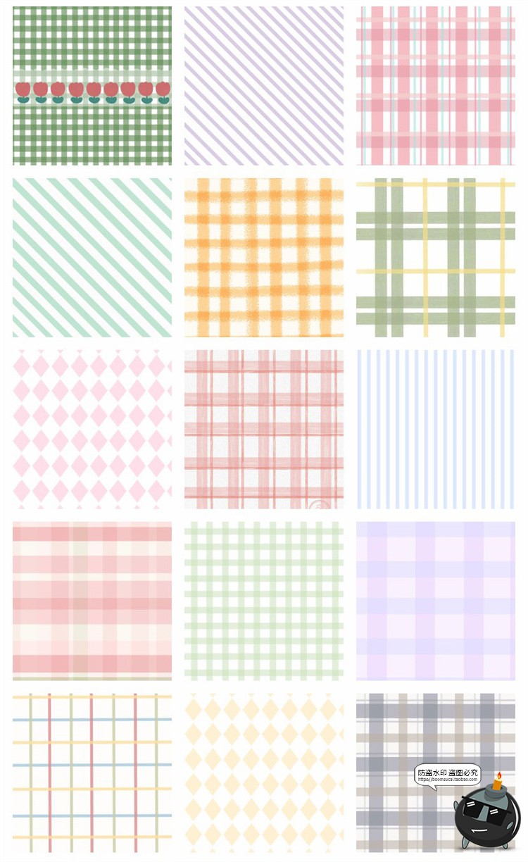 图片[11]-清新软萌甜格子格纹斜纹背景平铺重复图案印花图片底纹理JPG素材-设计猿