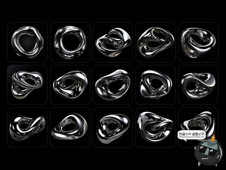 图片[2]-液态金属银色液体圆环不锈钢镀铬3D科幻抽象图形PNG免抠图片素材-设计猿
