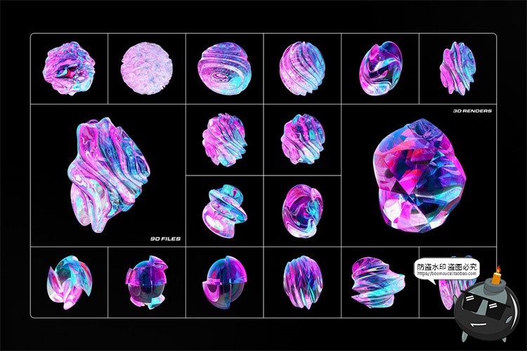 图片[2]-科幻3D艺术玻璃水晶抽象几何晶体渐变海报创意PNG免抠高清图素材-设计猿