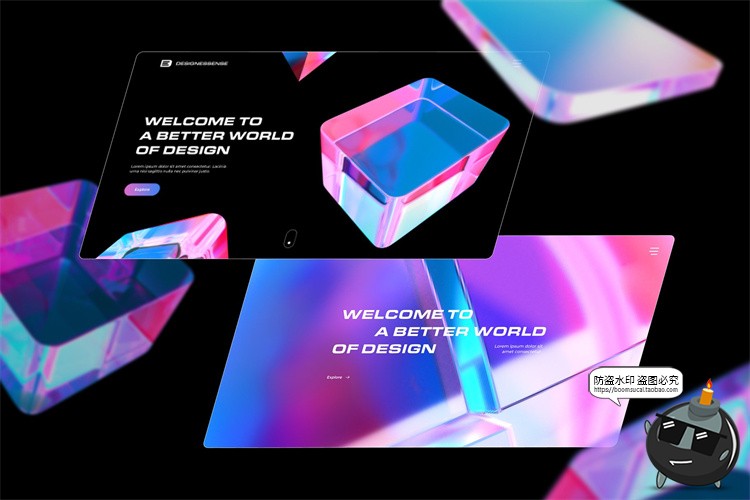 图片[9]-科幻3D艺术玻璃水晶抽象几何晶体渐变海报创意PNG免抠高清图素材-设计猿