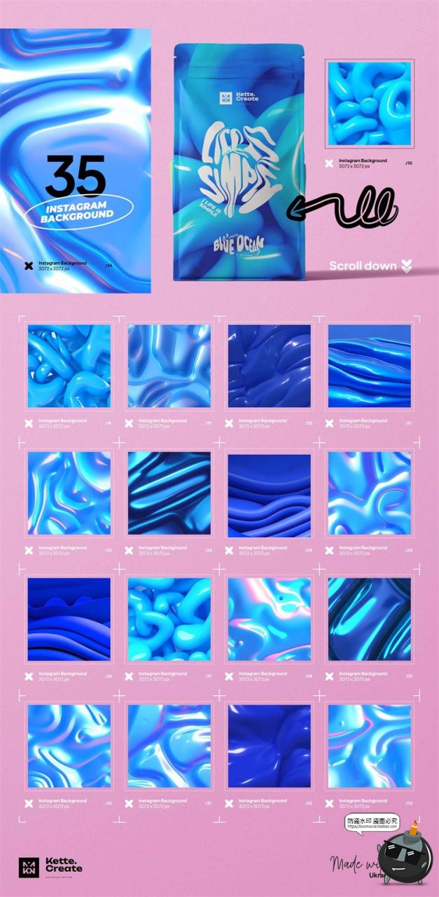 图片[3]-海洋蓝色梦幻波浪抽象艺术光泽液体渐变背景包装底纹JPG图片素材-设计猿
