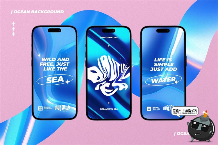 图片[13]-海洋蓝色梦幻波浪抽象艺术光泽液体渐变背景包装底纹JPG图片素材-设计猿