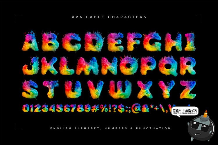 图片[4]-创意彩色烟雾爆炸彩虹渐变粉末英文字母数字符号PNG免抠图片素材-设计猿