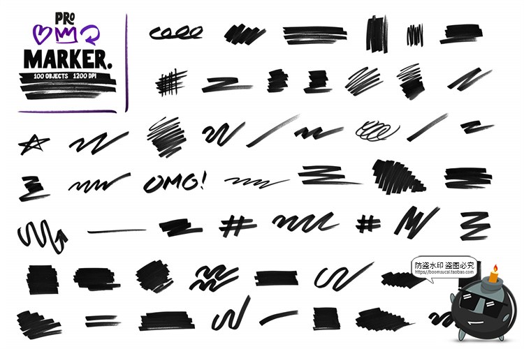 图片[3]-手绘涂鸦乱笔迹笔画粗记号笔马克笔圆圈数字形状图形标记PNG素材-设计猿