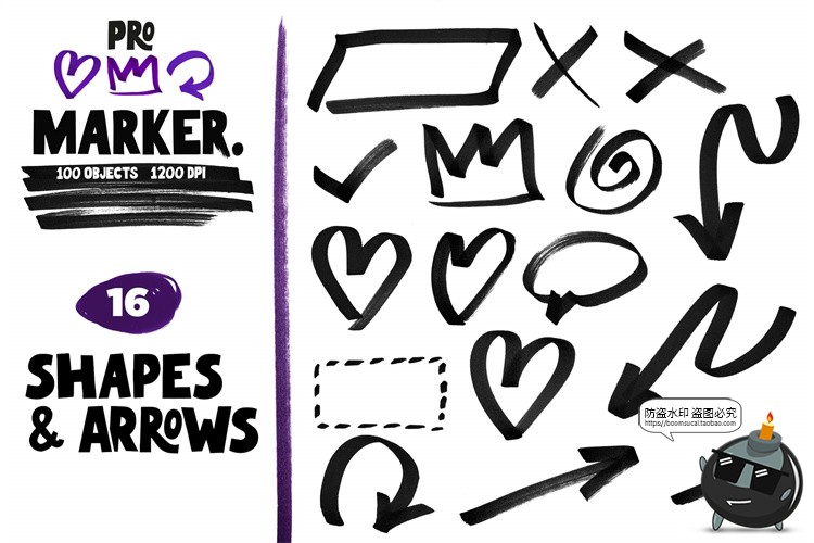 图片[5]-手绘涂鸦乱笔迹笔画粗记号笔马克笔圆圈数字形状图形标记PNG素材-设计猿