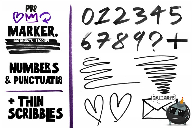 图片[6]-手绘涂鸦乱笔迹笔画粗记号笔马克笔圆圈数字形状图形标记PNG素材-设计猿
