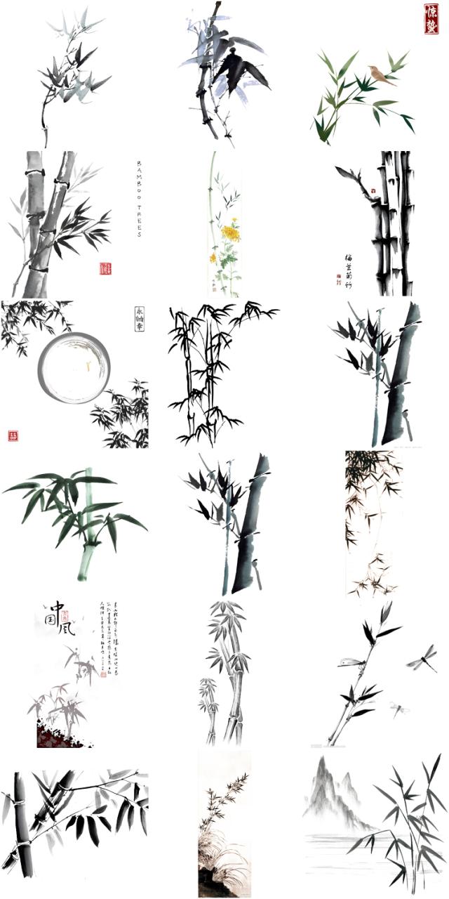 图片[1]-中国风水墨竹子古风竹叶竹林水彩手绘插画PNG免扣透明设计PS素材-设计猿