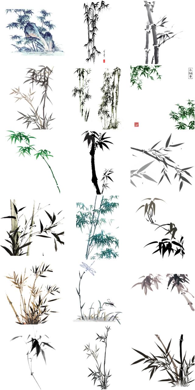 图片[4]-中国风水墨竹子古风竹叶竹林水彩手绘插画PNG免扣透明设计PS素材-设计猿