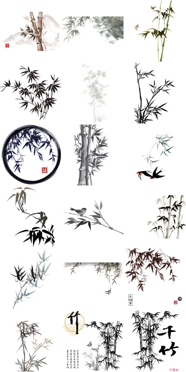 图片[5]-中国风水墨竹子古风竹叶竹林水彩手绘插画PNG免扣透明设计PS素材-设计猿