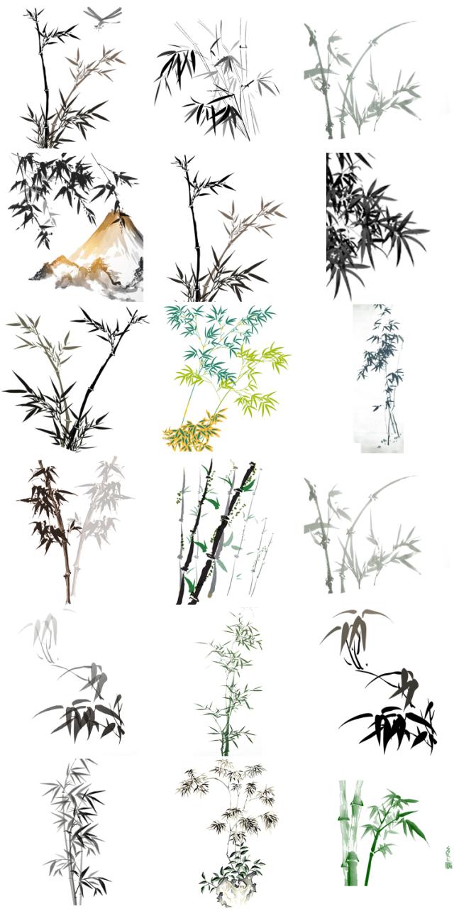 图片[6]-中国风水墨竹子古风竹叶竹林水彩手绘插画PNG免扣透明设计PS素材-设计猿