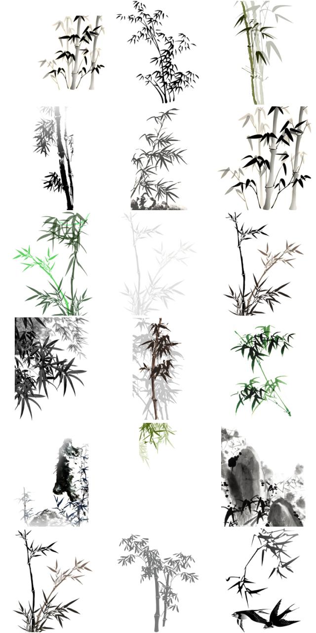 图片[7]-中国风水墨竹子古风竹叶竹林水彩手绘插画PNG免扣透明设计PS素材-设计猿