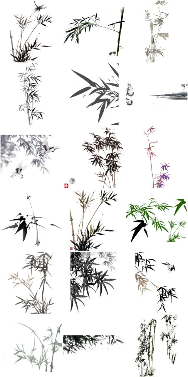 图片[8]-中国风水墨竹子古风竹叶竹林水彩手绘插画PNG免扣透明设计PS素材-设计猿