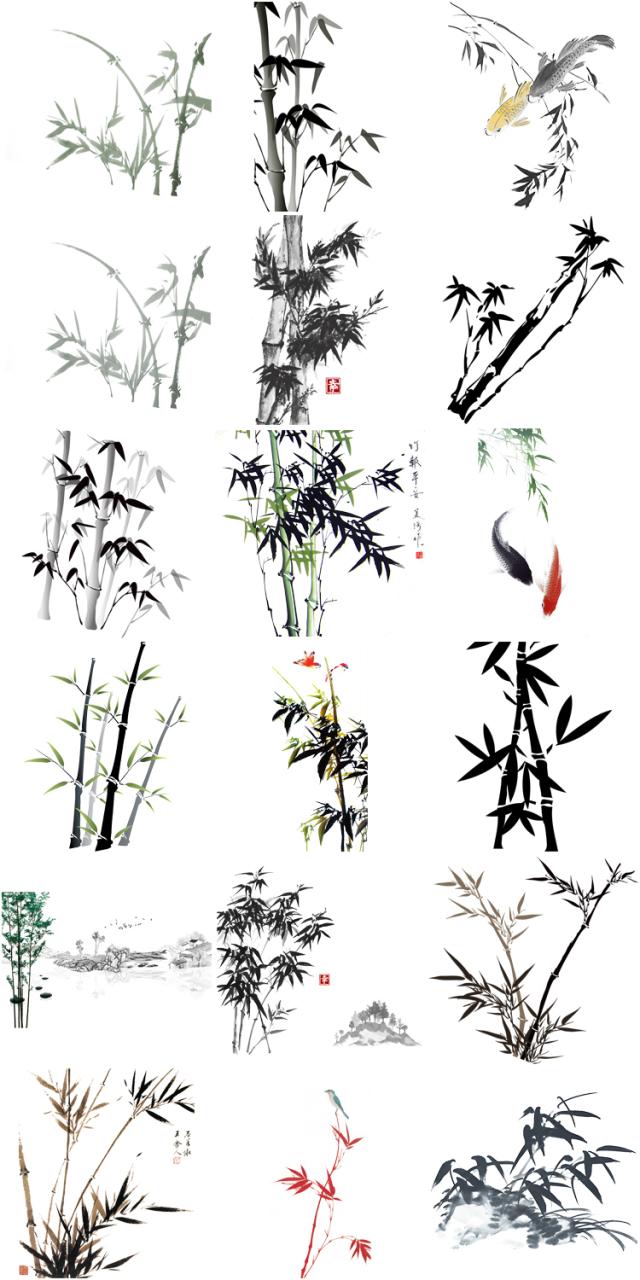 图片[9]-中国风水墨竹子古风竹叶竹林水彩手绘插画PNG免扣透明设计PS素材-设计猿