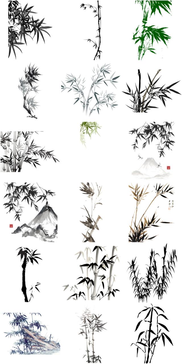 图片[10]-中国风水墨竹子古风竹叶竹林水彩手绘插画PNG免扣透明设计PS素材-设计猿