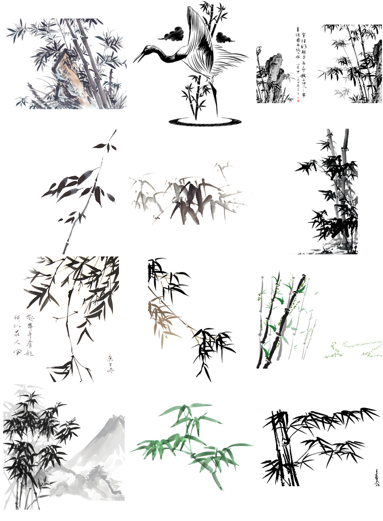 图片[11]-中国风水墨竹子古风竹叶竹林水彩手绘插画PNG免扣透明设计PS素材-设计猿