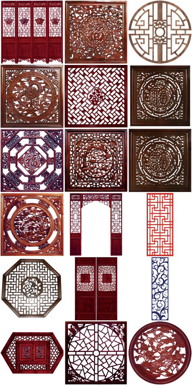 图片[1]-传统古典中国风窗花窗格木屏风隔断装饰元素图片PNG免抠透明素材-设计猿