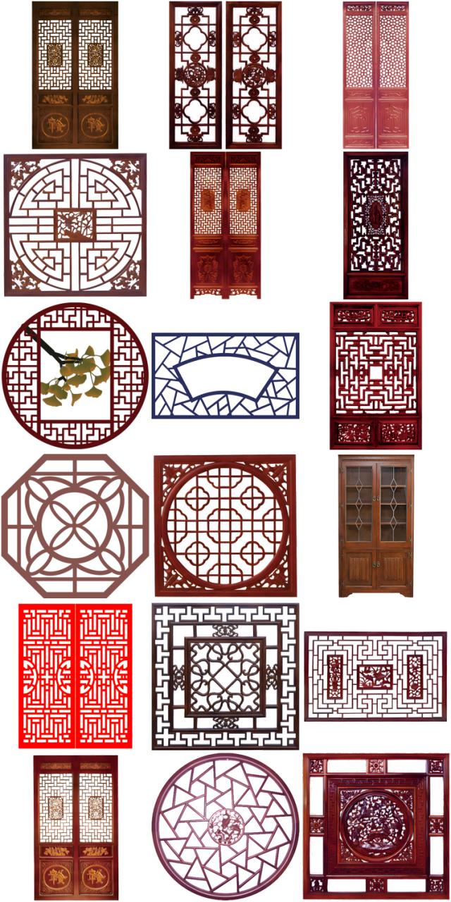 图片[2]-传统古典中国风窗花窗格木屏风隔断装饰元素图片PNG免抠透明素材-设计猿