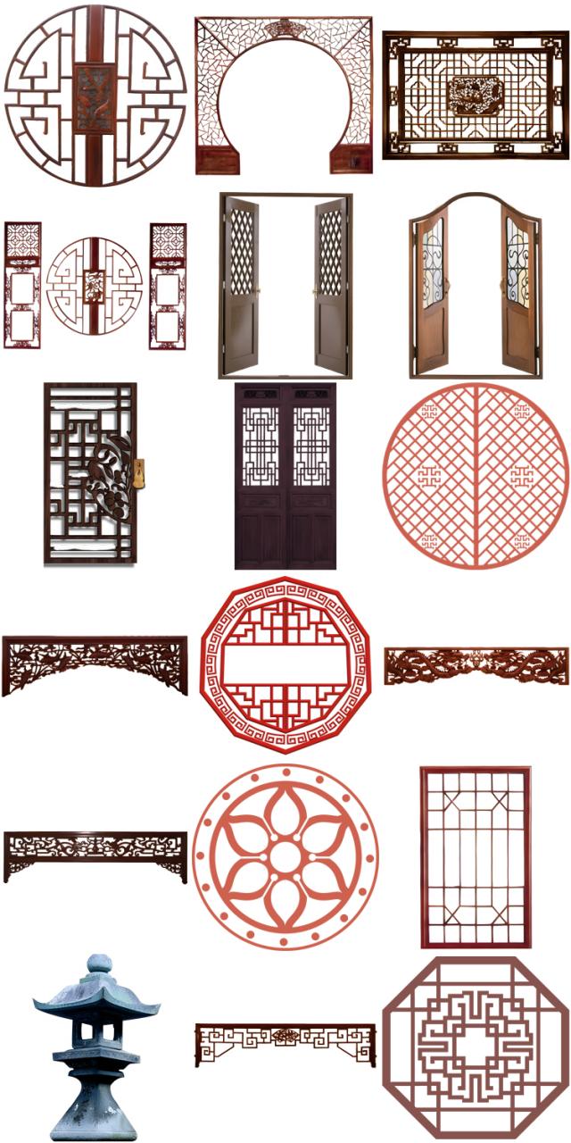图片[3]-传统古典中国风窗花窗格木屏风隔断装饰元素图片PNG免抠透明素材-设计猿