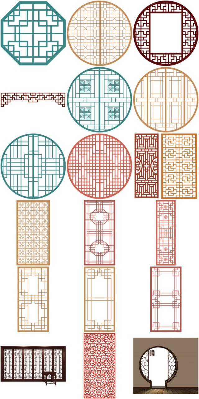 图片[4]-传统古典中国风窗花窗格木屏风隔断装饰元素图片PNG免抠透明素材-设计猿