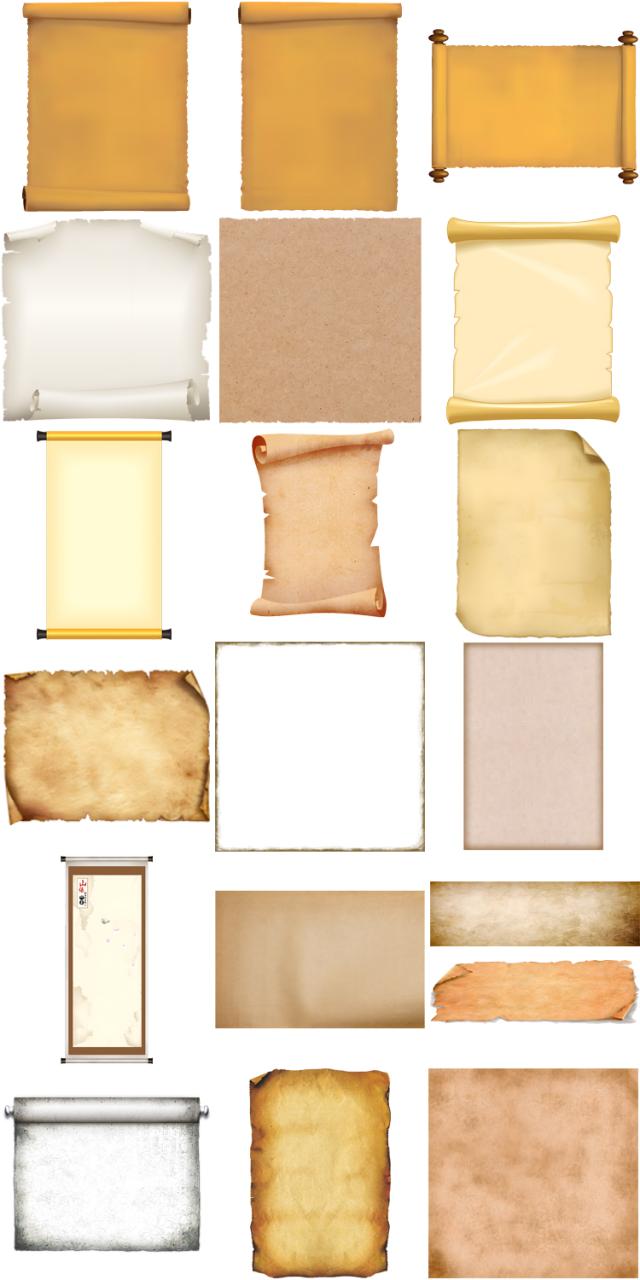 图片[1]-复古牛皮纸羊皮古风卷轴画轴宣纸边框PNG免抠装饰图片背景PS素材-设计猿