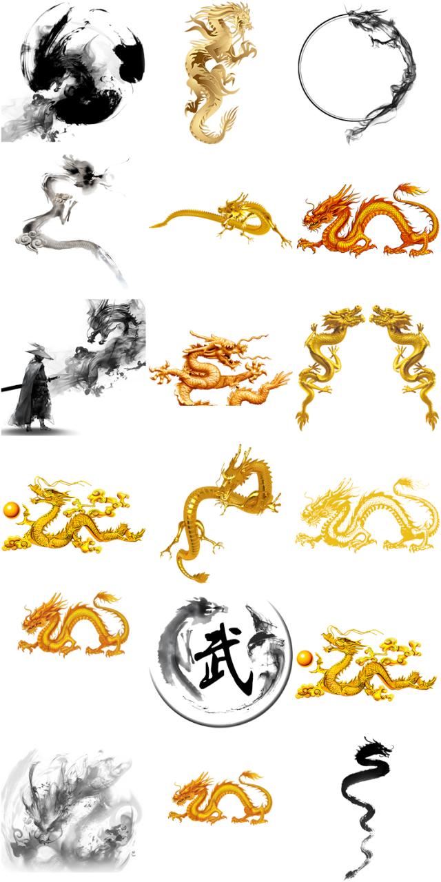 图片[4]-金色龙水墨龙神龙图案图片后期合成美工设计PNG免抠透明PS素材-设计猿