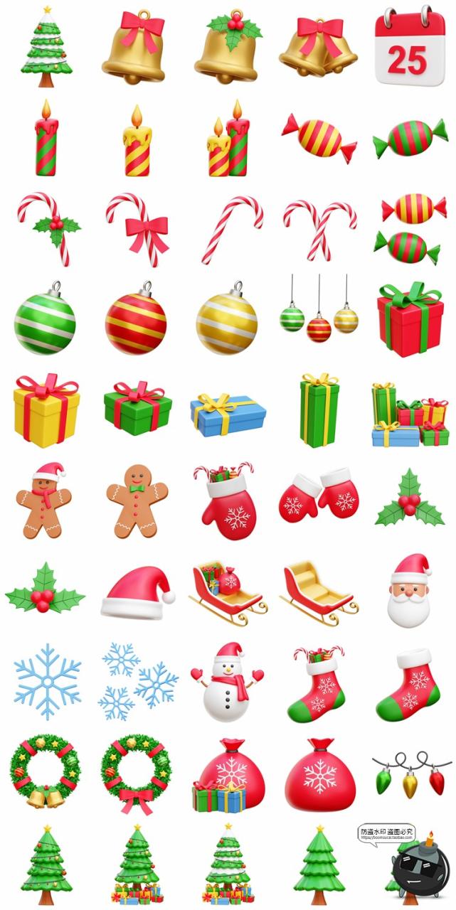 图片[2]-萌趣卡通3D立体圣诞节新年icon图标形插图APP UI插画PNG免抠素材-设计猿