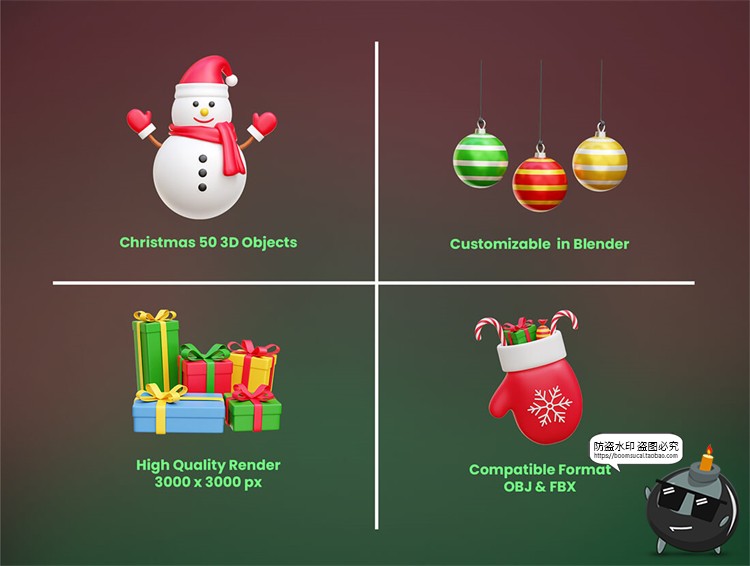 图片[3]-萌趣卡通3D立体圣诞节新年icon图标形插图APP UI插画PNG免抠素材-设计猿