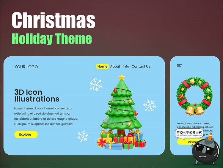 图片[5]-萌趣卡通3D立体圣诞节新年icon图标形插图APP UI插画PNG免抠素材-设计猿