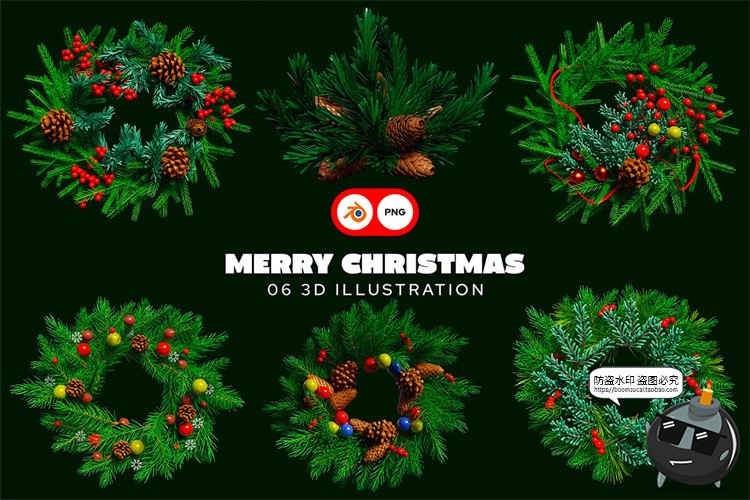 图片[3]-卡通圣诞节3D趣味雪人礼物帽子花圈装饰插图插画PNG免抠图片素材-设计猿