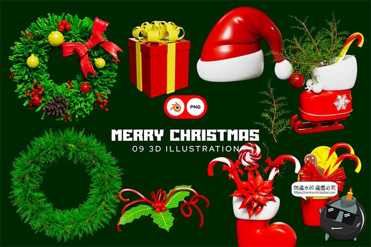 图片[6]-卡通圣诞节3D趣味雪人礼物帽子花圈装饰插图插画PNG免抠图片素材-设计猿