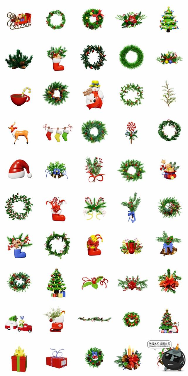 图片[7]-卡通圣诞节3D趣味雪人礼物帽子花圈装饰插图插画PNG免抠图片素材-设计猿