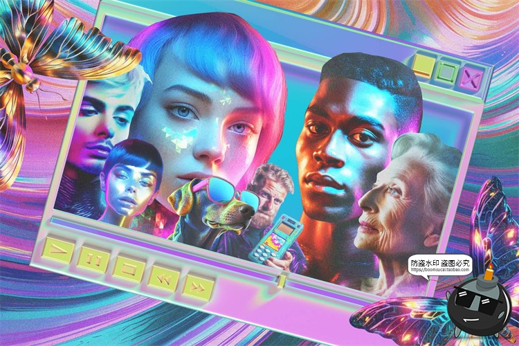 图片[5]-Y2K潮流科幻千禧镭射全息赛博朋克复古3D艺术拼贴PNG免抠图片素材-设计猿