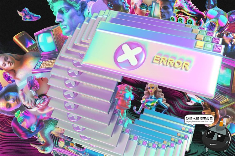 图片[6]-Y2K潮流科幻千禧镭射全息赛博朋克复古3D艺术拼贴PNG免抠图片素材-设计猿