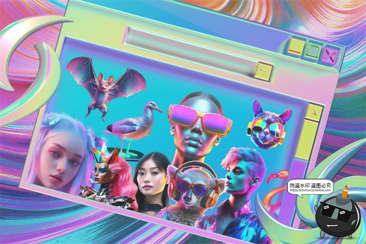 图片[7]-Y2K潮流科幻千禧镭射全息赛博朋克复古3D艺术拼贴PNG免抠图片素材-设计猿