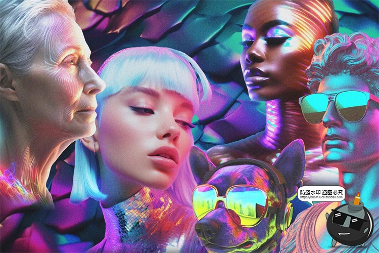 图片[8]-Y2K潮流科幻千禧镭射全息赛博朋克复古3D艺术拼贴PNG免抠图片素材-设计猿