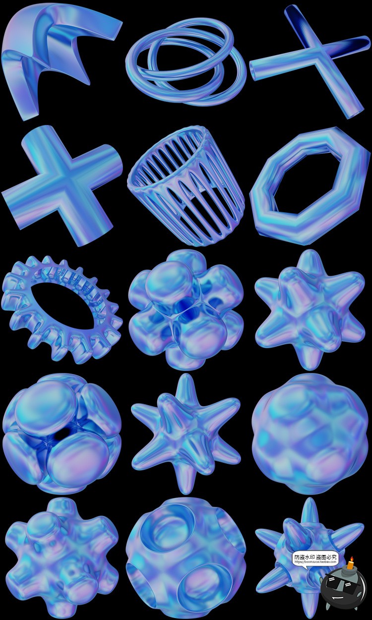 图片[3]-全息科幻镭射抽象艺术立体几何3D图形PNG免抠图片主视觉海报素材-设计猿